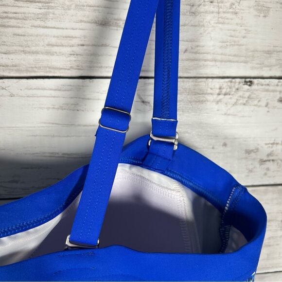 Lands' End Removable Strap Bandeau Tankini Blue Botanical Top Size 12 NEW - Picture 7 of 8